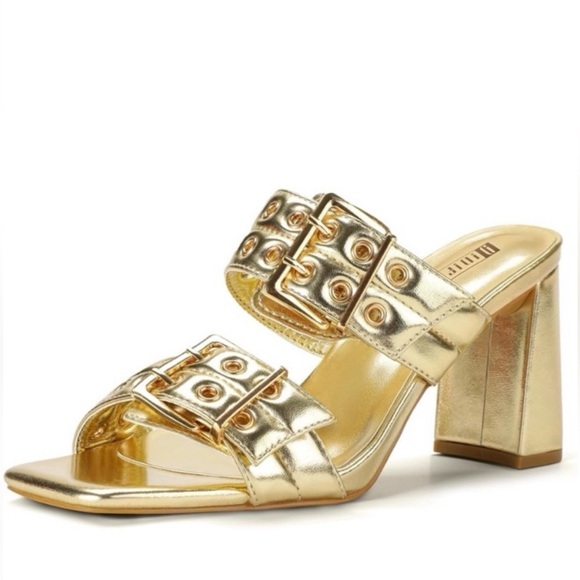 Jiui Shoes - Elegant Gold Block Heel Mules